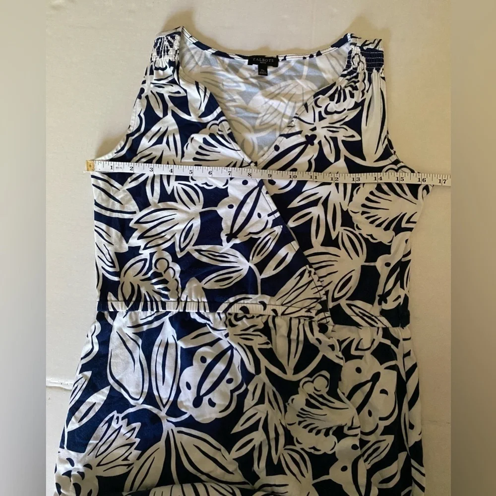 Talbots Dress Womens Size Medium Petite Navy & White V-Neck Faux Wrap Dress - Picture 11 of 12